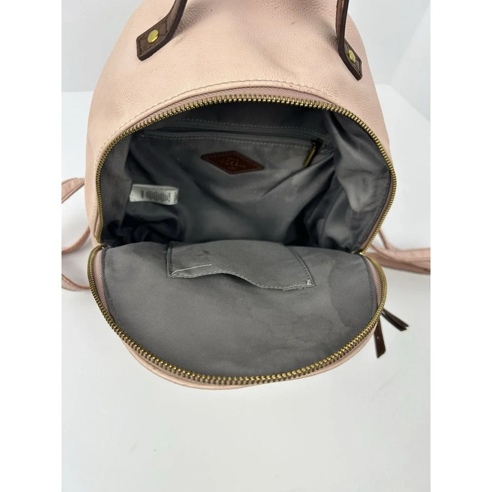 Fossil Studded Light Pink Backpack Brown Straps Gold Hardware Wallet Set